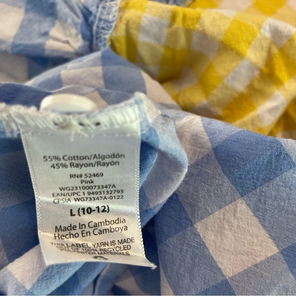 Wonder Nation L 10/12 Girls Tri Colored Checked Dress Pink Yellow Blue PRELOVED